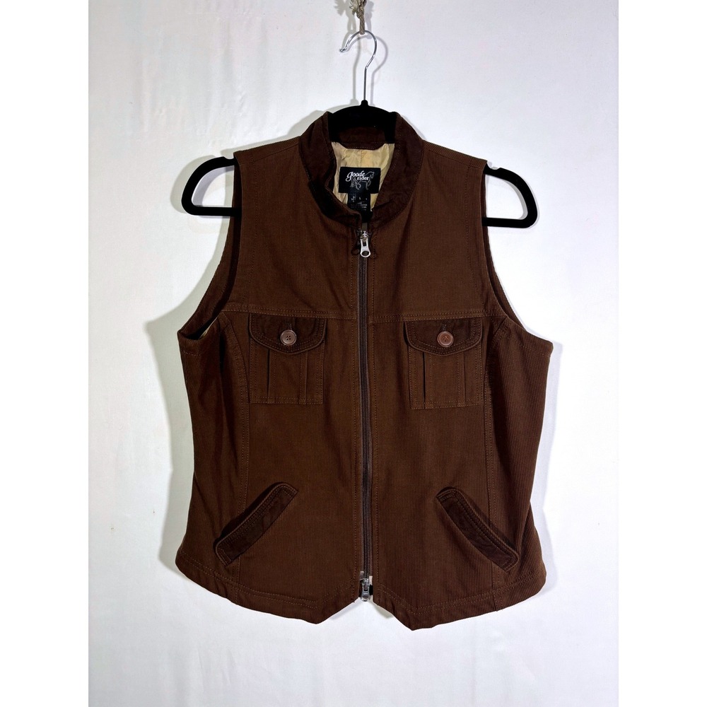 Country Equestrian Western Goode Rider Corduroy Vest Womens Large Brown